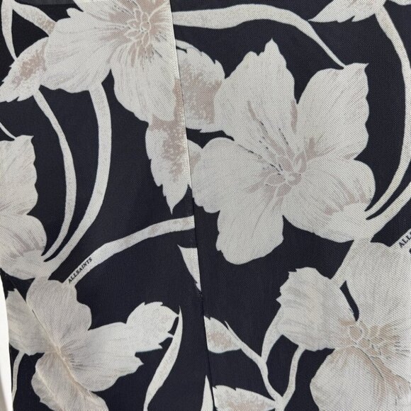 All Saints Floral Sheer Mesh Bodysuit Black Beige Size 2 Long Sleeve Top - Picture 8 of 16